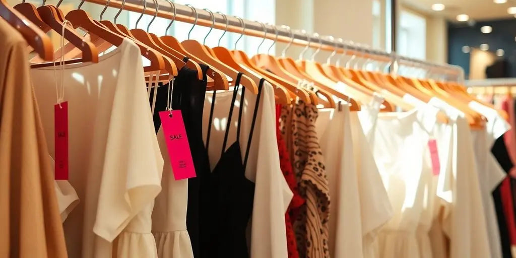 Zara clothing rack with sale tags.