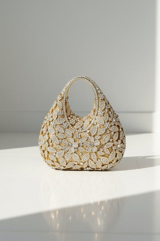Golden Bloom Crystal Bag