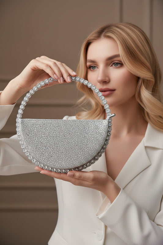 Elegant Rhinestone Circle Shimmer Evening Clutch