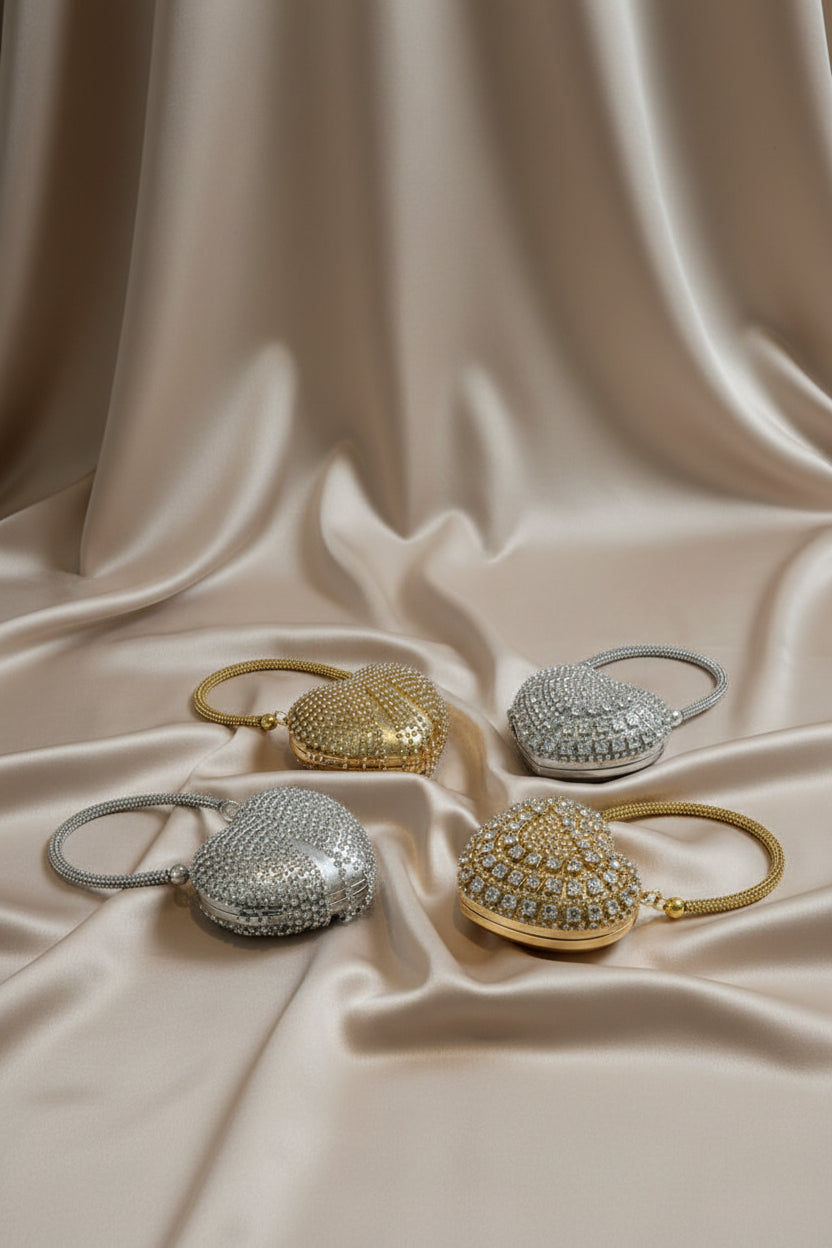 Small Bling Heart Shape Diamond Evening Clutch