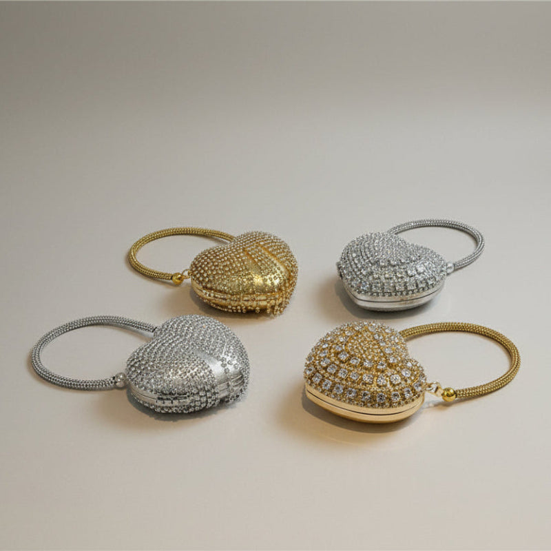 Small Bling Heart Shape Diamond Evening Clutch