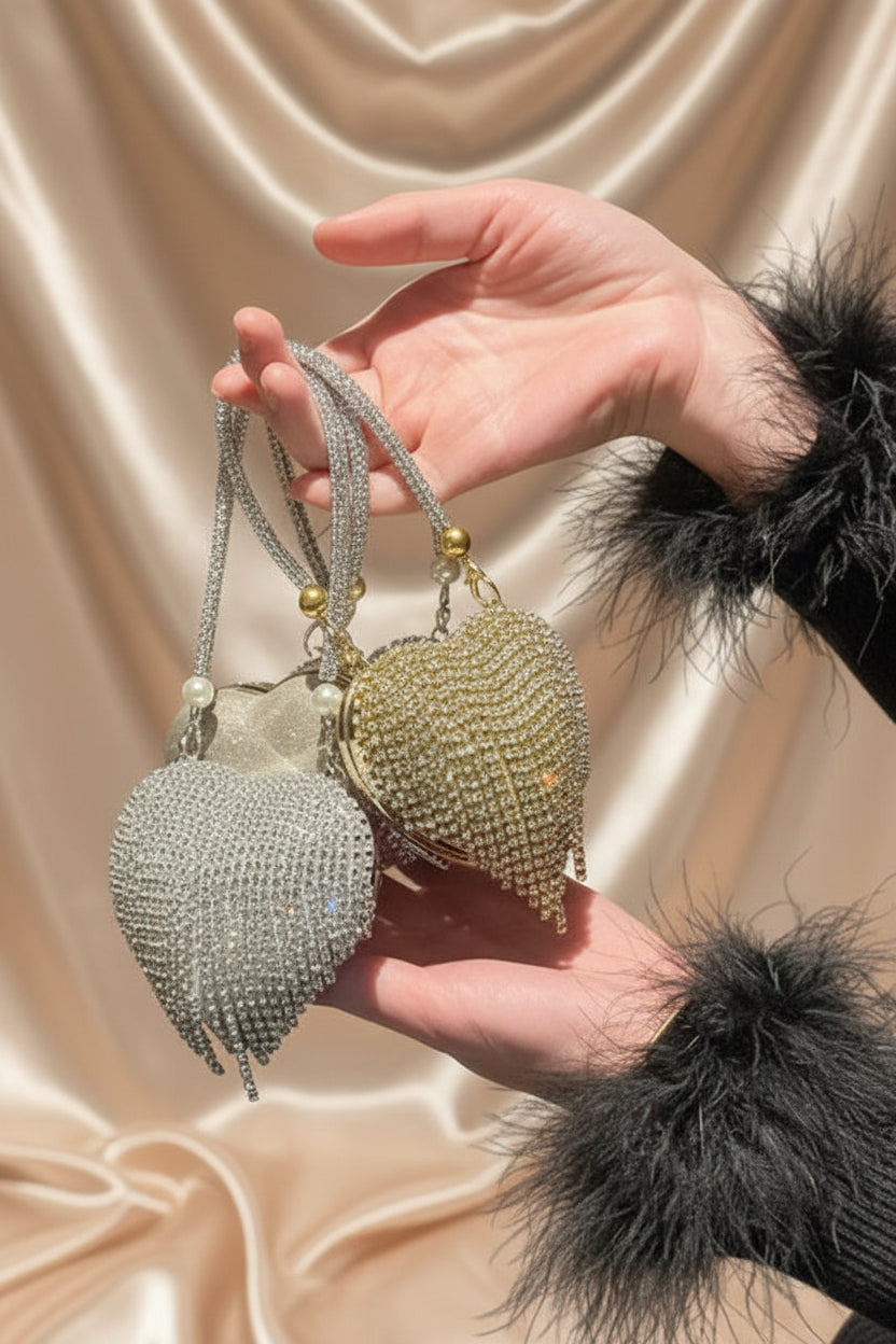 Small Bling Heart Shape Diamond Evening Clutch