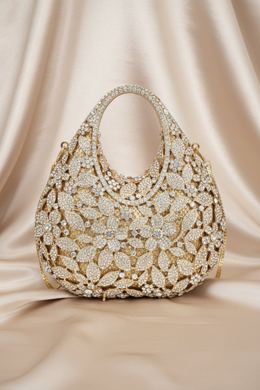 Golden Bloom Crystal Bag
