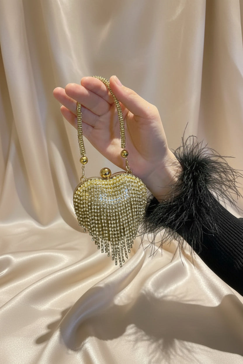 Small Bling Heart Shape Diamond Evening Clutch