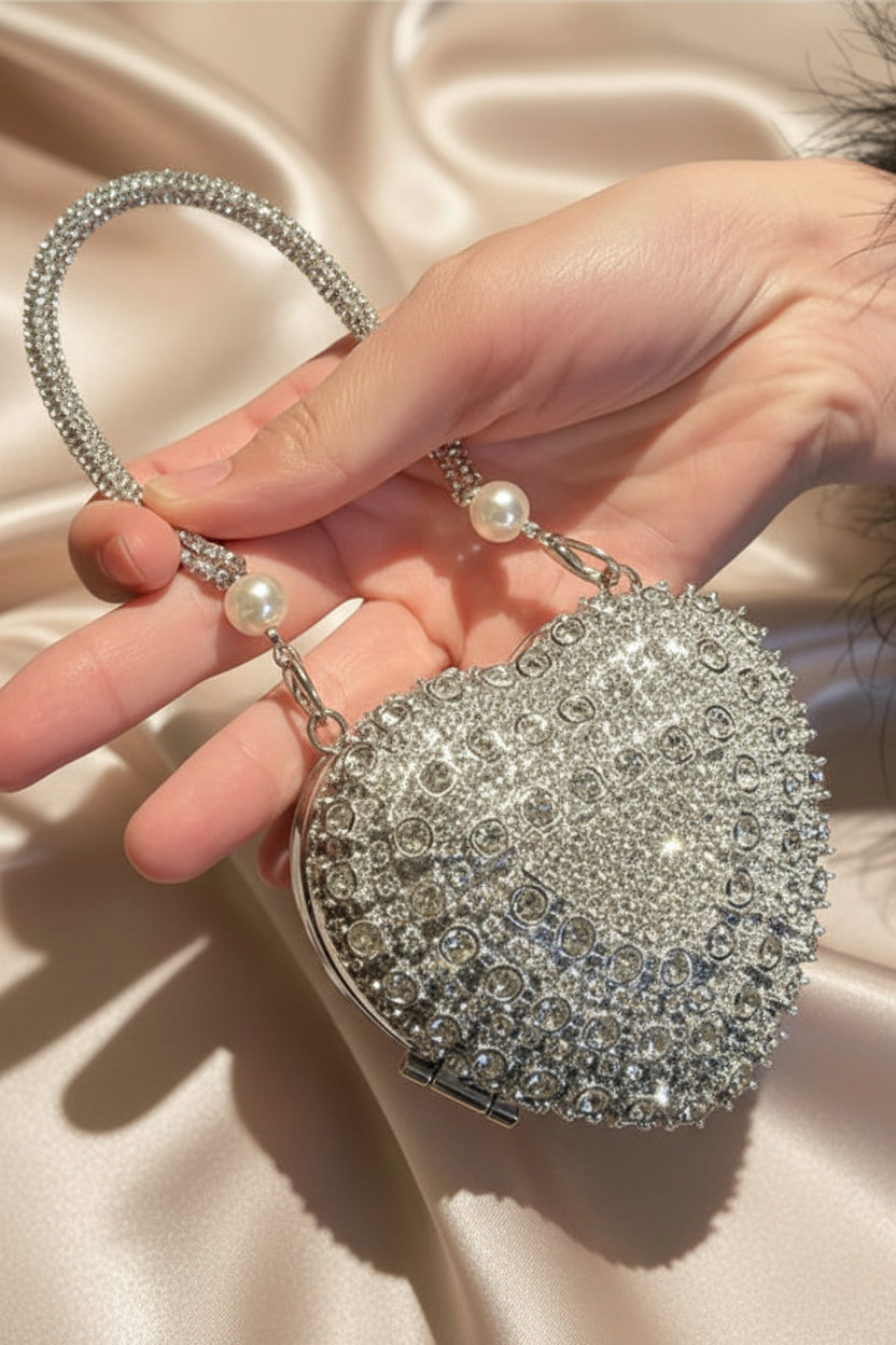 Small Bling Heart Shape Diamond Evening Clutch