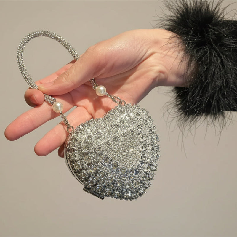Small Bling Heart Shape Diamond Evening Clutch