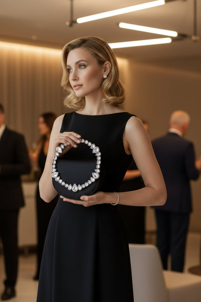 Midnight Grace Satin Clutch