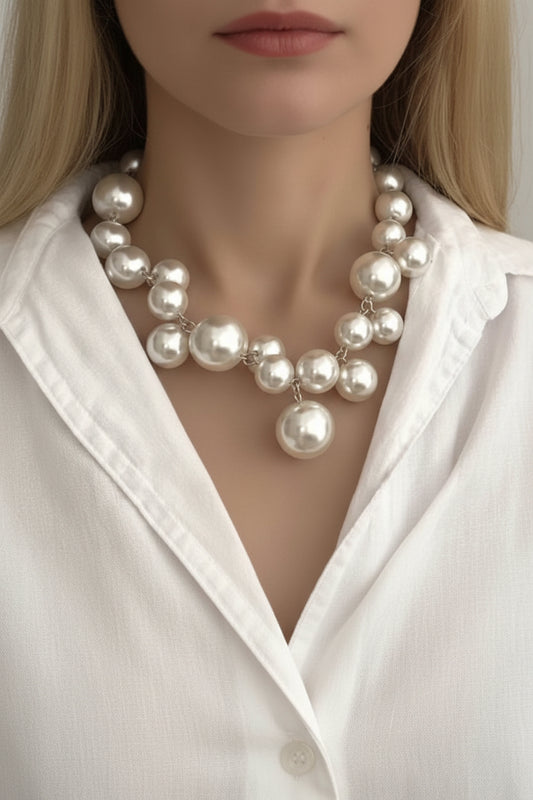 Vintage Hyperbole Bead Pearls Necklace