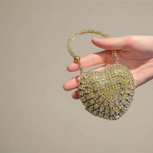 Small Bling Heart Shape Diamond Evening Clutch
