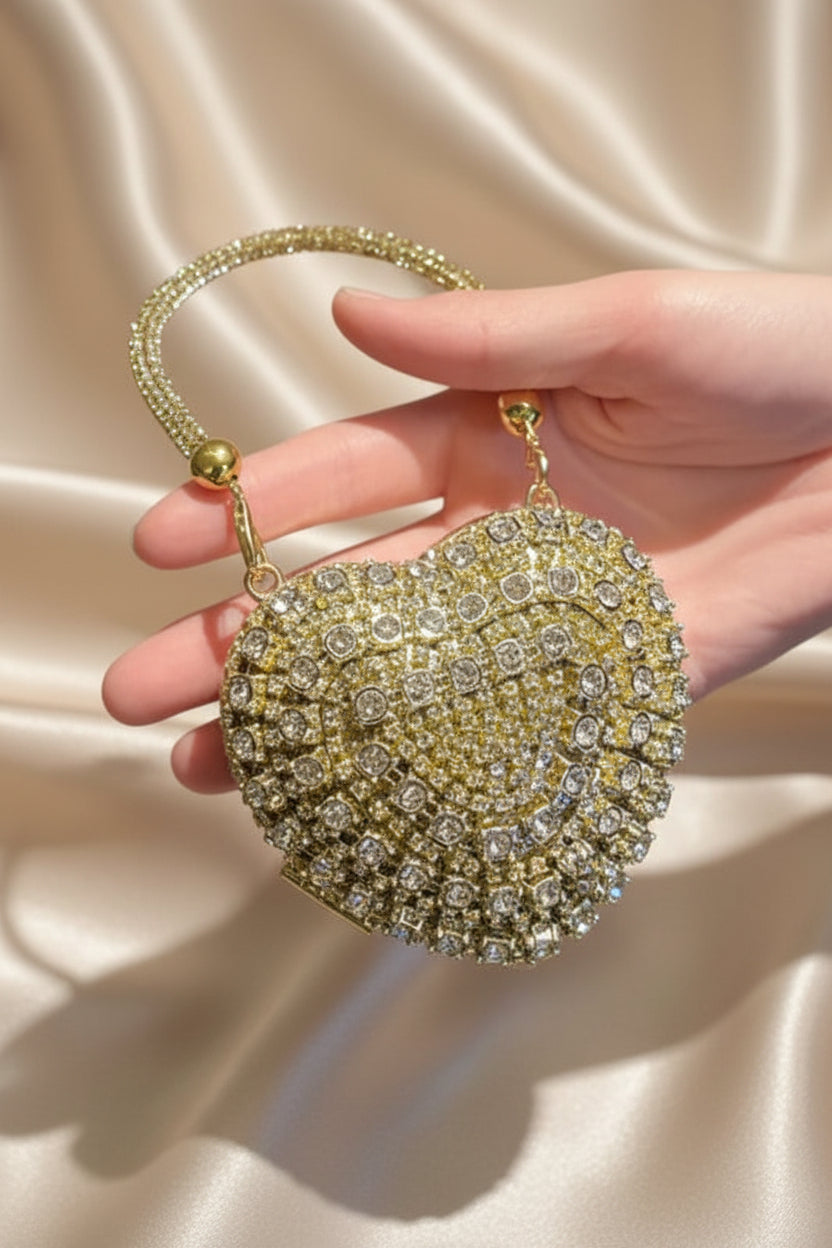 Small Bling Heart Shape Diamond Evening Clutch