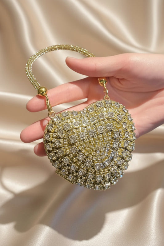 Small Bling Heart Shape Diamond Evening Clutch