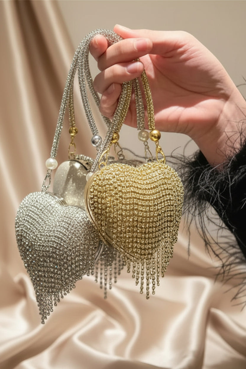 Small Bling Heart Shape Diamond Evening Clutch