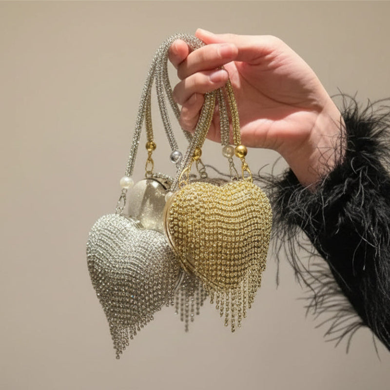 Small Bling Heart Shape Diamond Evening Clutch