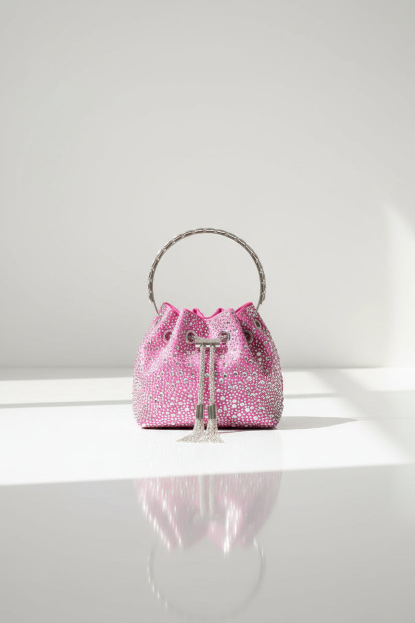 Sac seau de soirée en strass - Pochette à poignée ornée de cristaux glamour