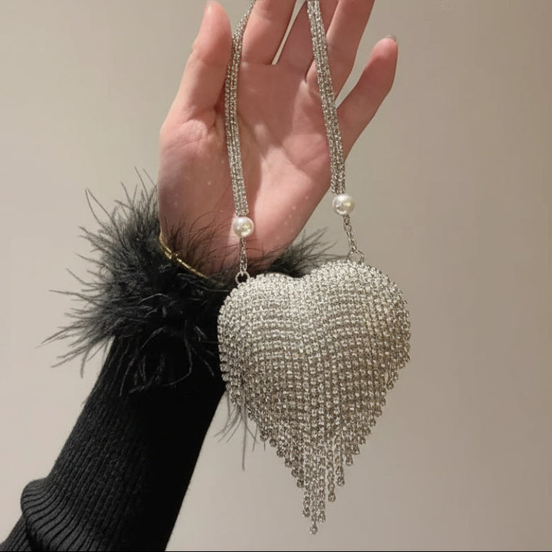 Small Bling Heart Shape Diamond Evening Clutch