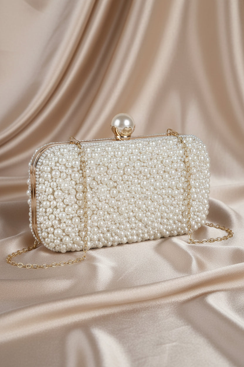 Pearl Embroidered Bead Clutch Bag
