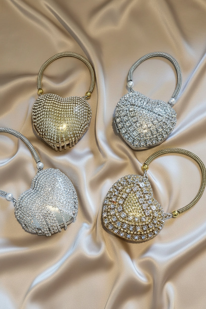 Small Bling Heart Shape Diamond Evening Clutch