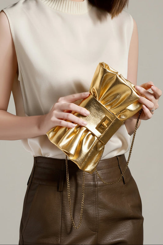 Golden Whisper Bow Clutch