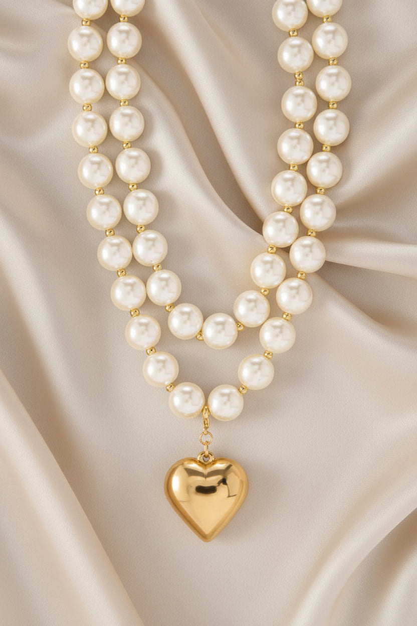 Golden Heart Pearl Necklace