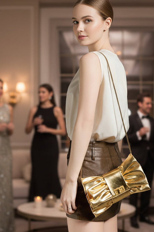 Golden Whisper Bow Clutch