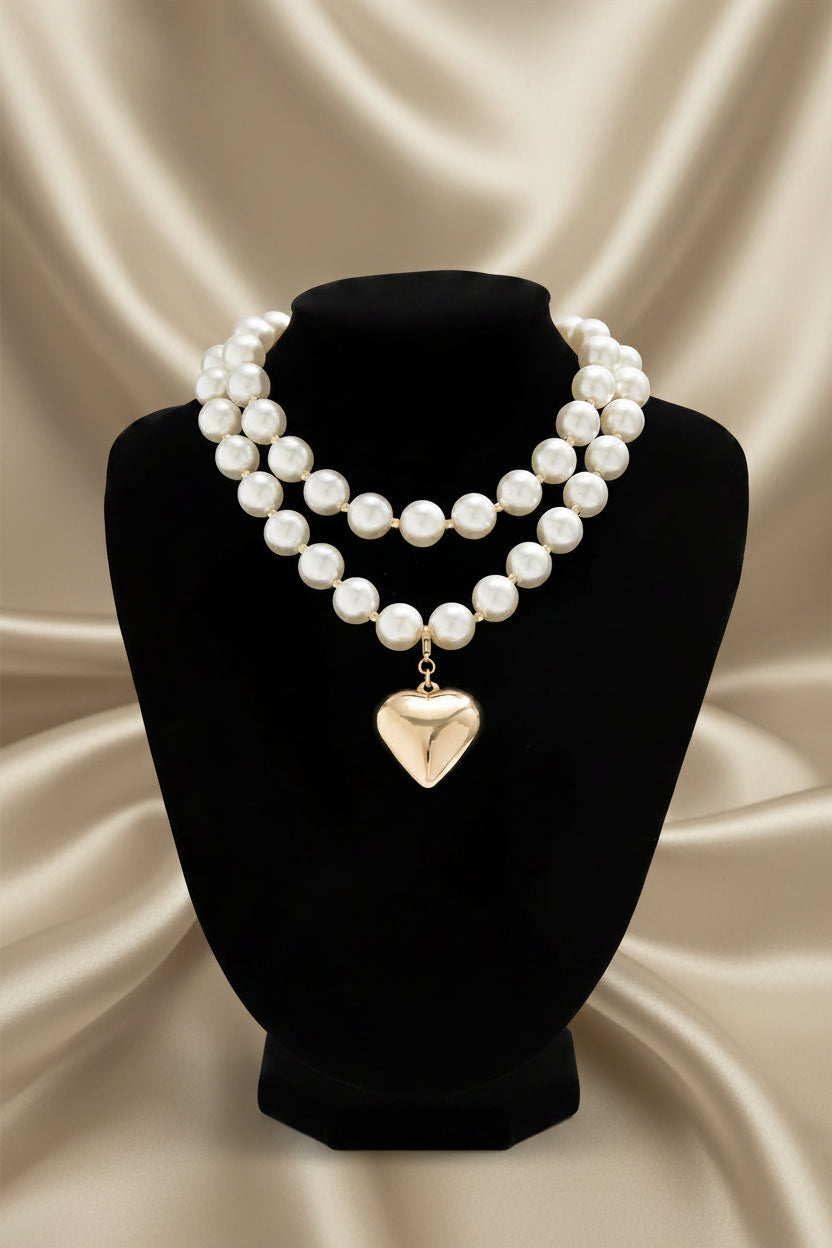Golden Heart Pearl Necklace