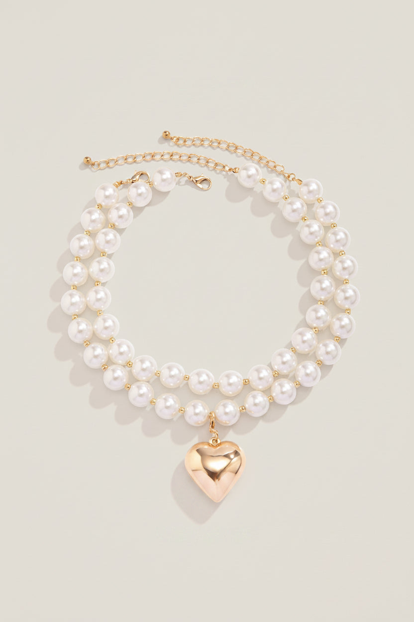Golden Heart Pearl Necklace