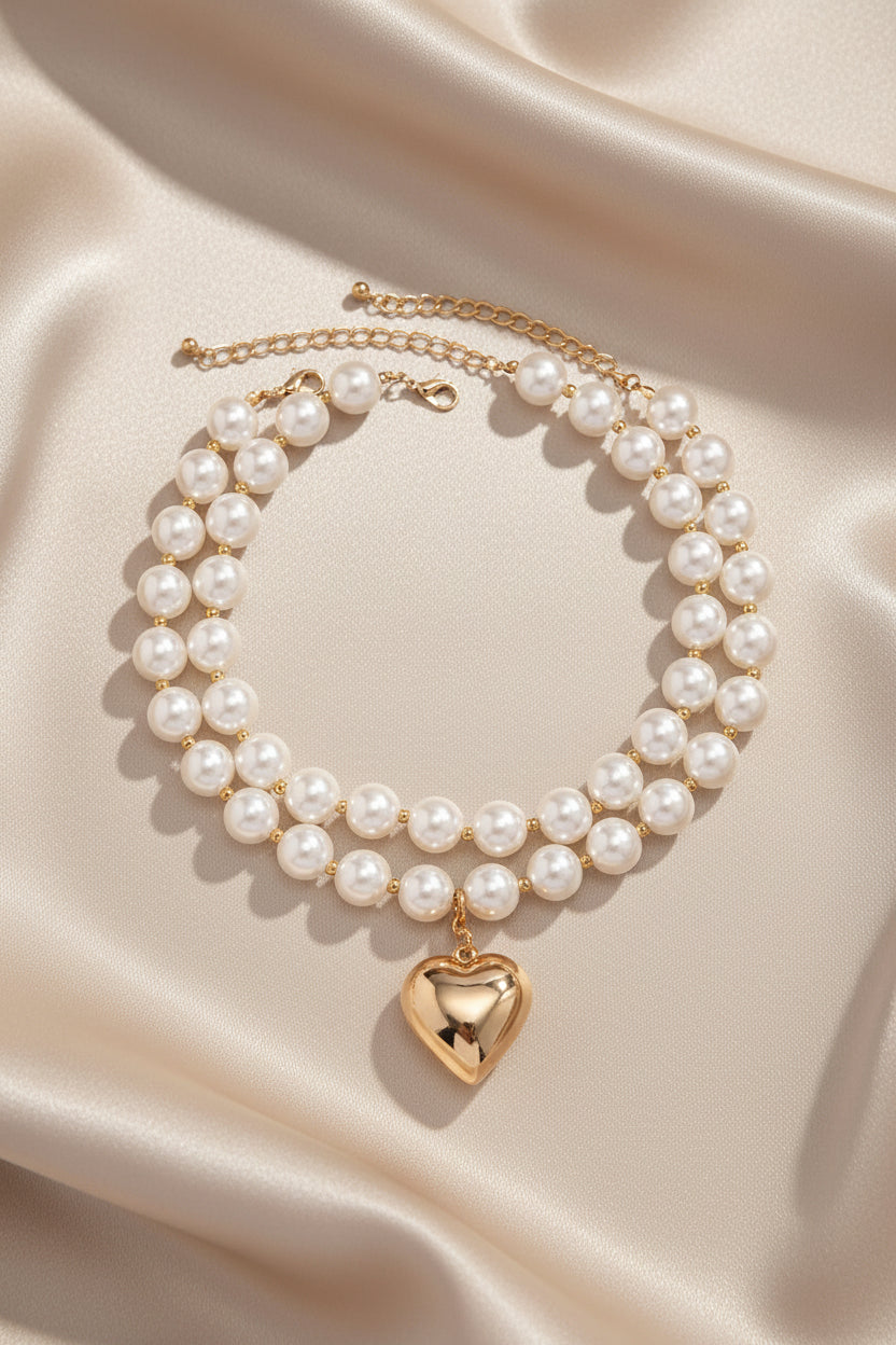 Golden Heart Pearl Necklace