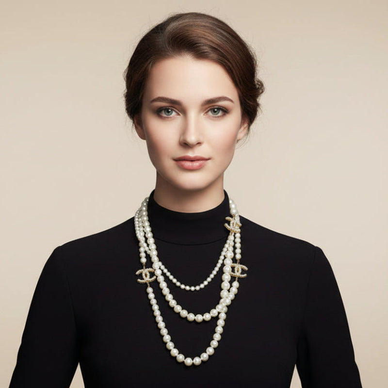 Pearl CC Long Necklace