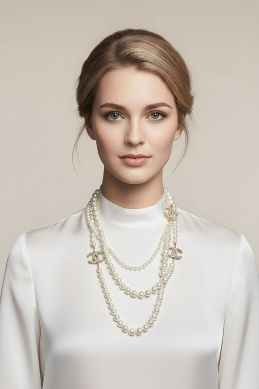 Pearl CC Long Necklace