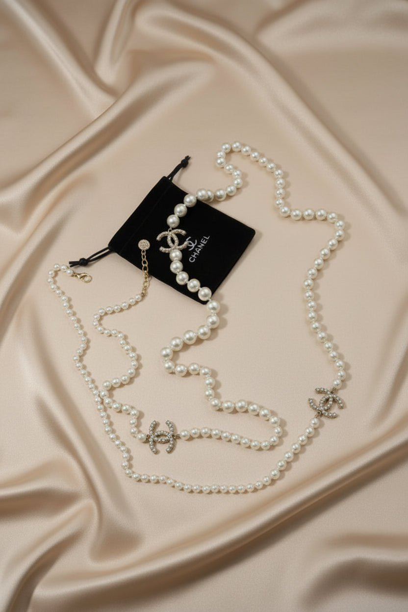 Pearl CC Long Necklace