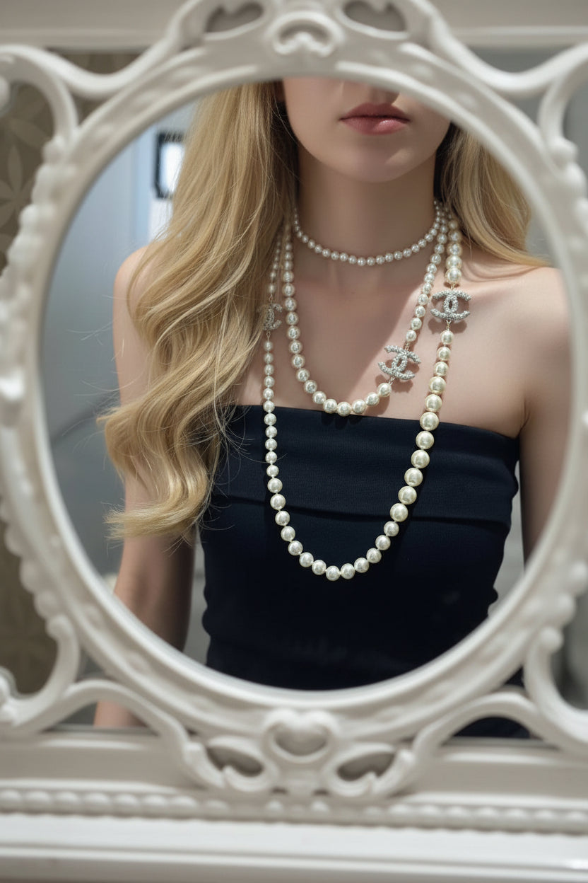 Pearl CC Long Necklace