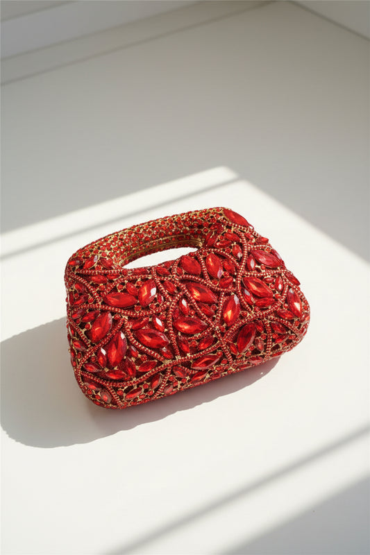 Ruby Royale Crystal Top-Handle Clutch