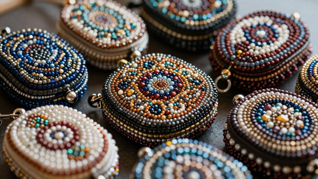 Collection of stylish beaded purses with intricate beadwork.