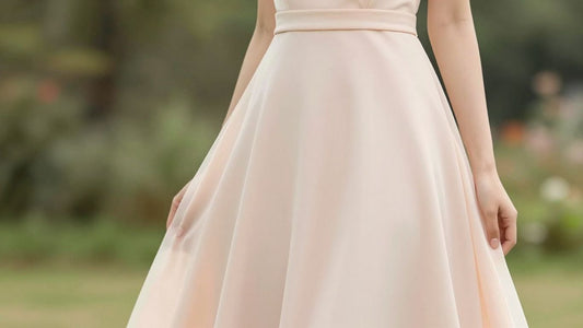 Elegant A-line dress for wedding guests.