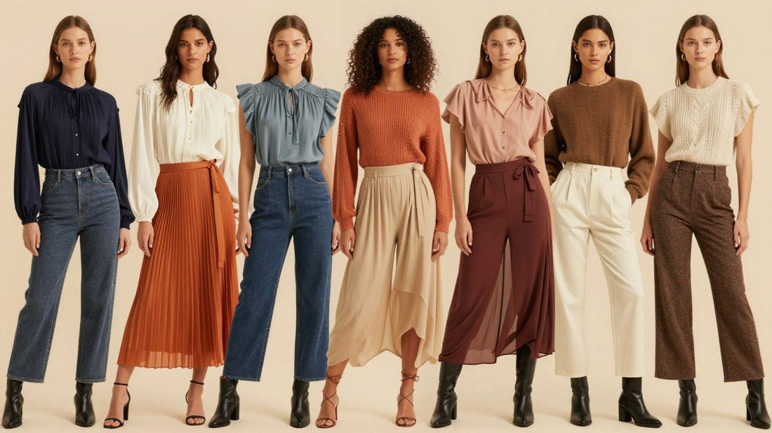 Models wearing diverse 1.STATE tops for various occasions.