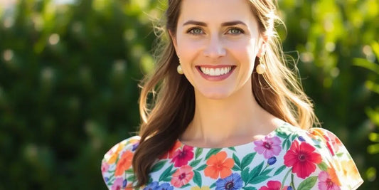 Woman in a floral spring dress.