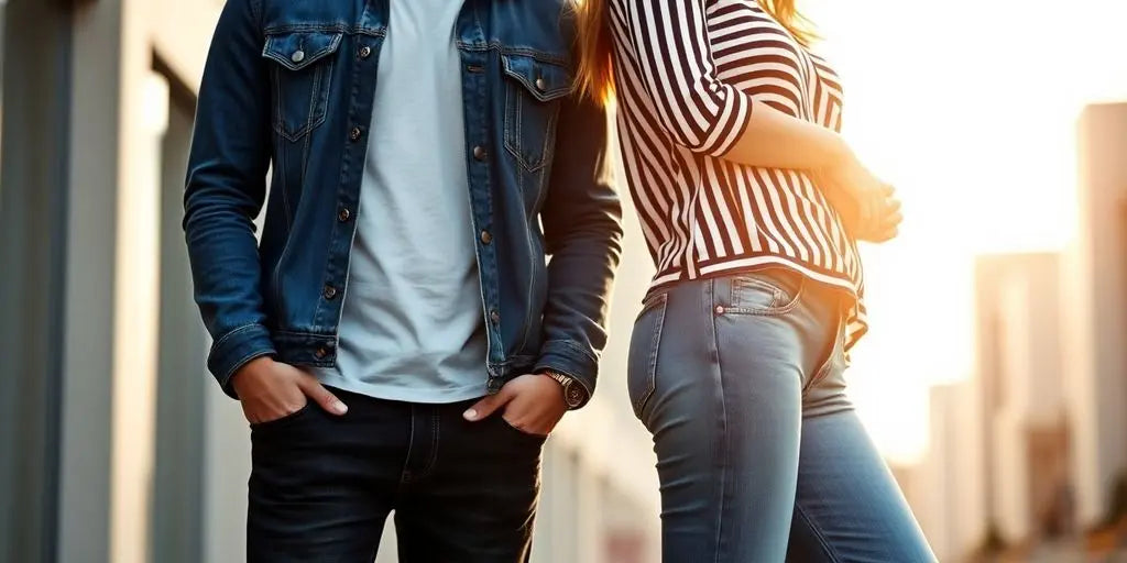 Man and woman in stylish American clothes.