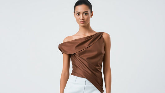 Model in a chic asymmetrical top