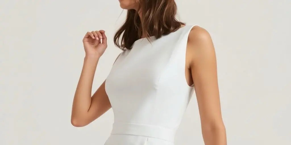 Woman in a stylish Zara white dress.