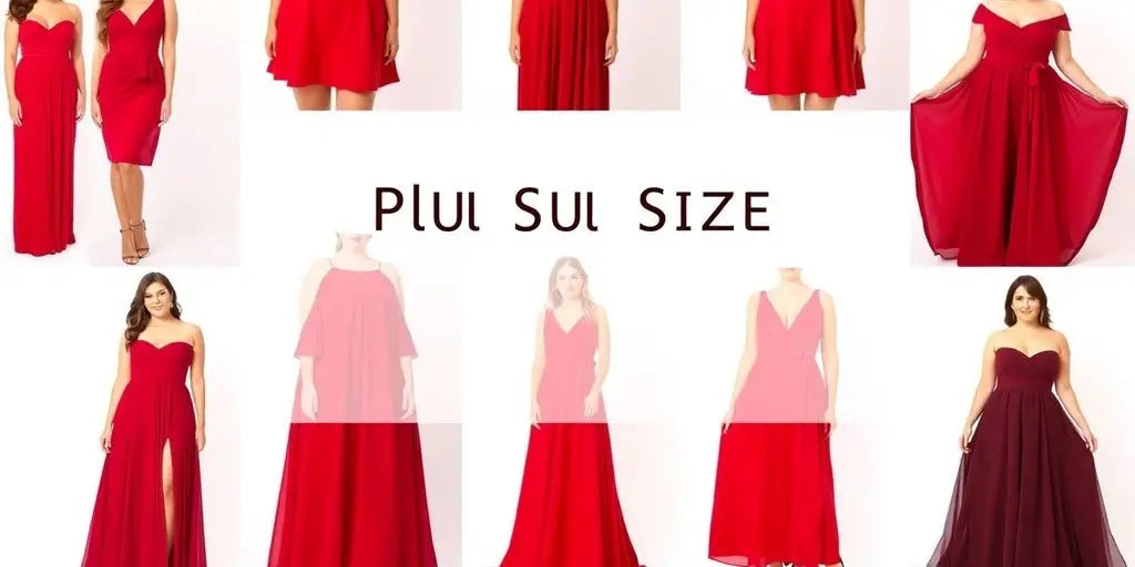 Plus size red dresses in various lengths and styles.