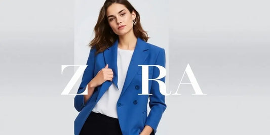 Woman wearing a blue Americana-style Zara blazer