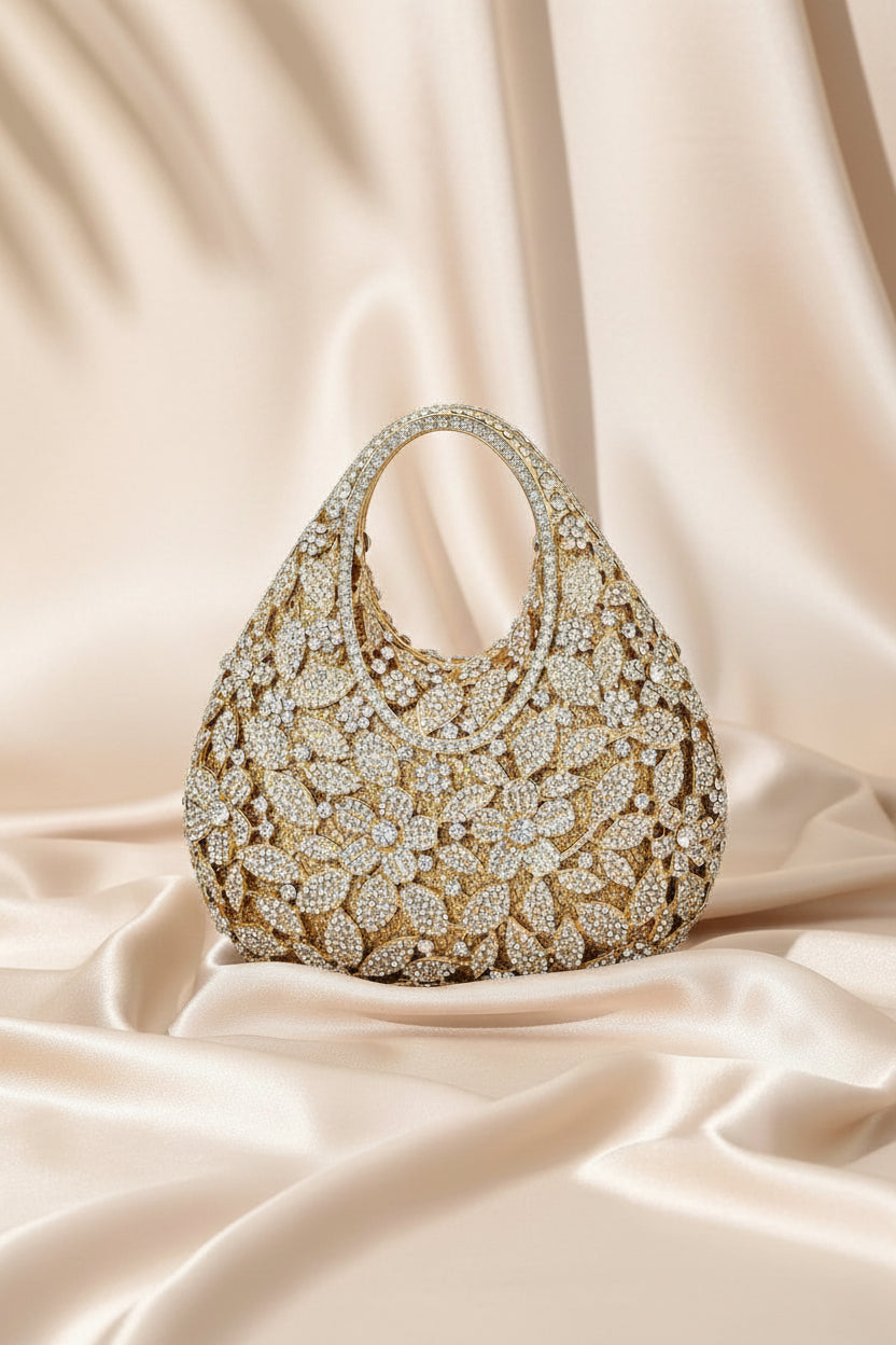 Golden Bloom Crystal Bag
