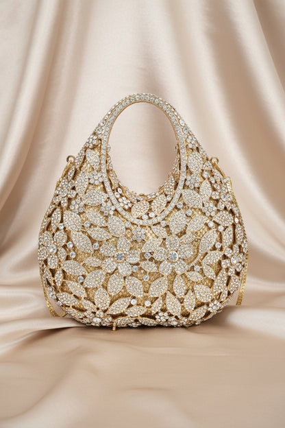 Golden Bloom Crystal Bag