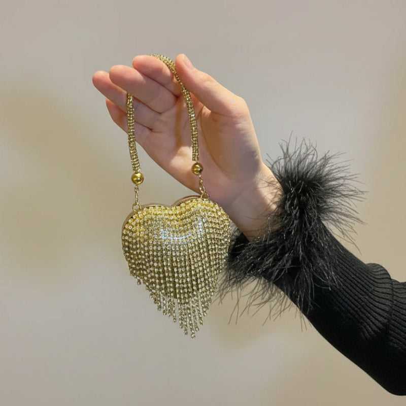 Small Bling Heart Shape Diamond Evening Clutch