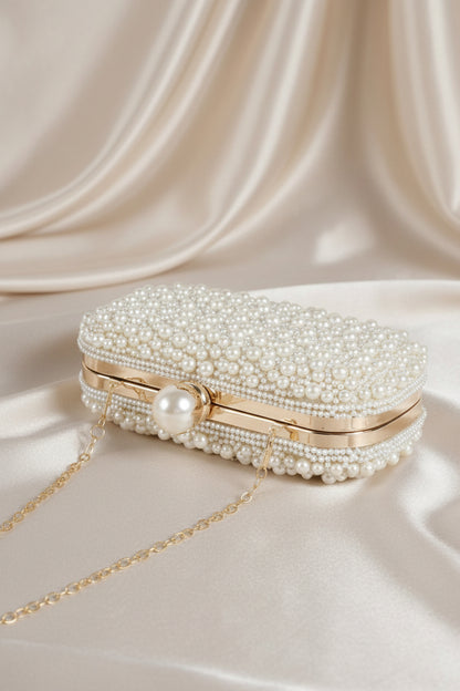 Pearl Embroidered Bead Clutch Bag