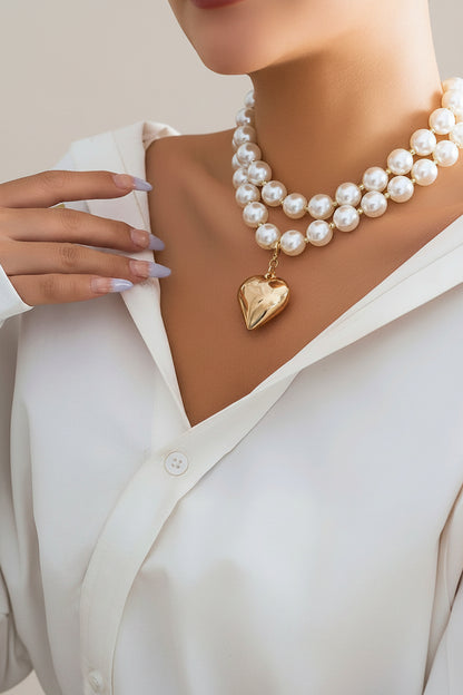 Golden Heart Pearl Necklace