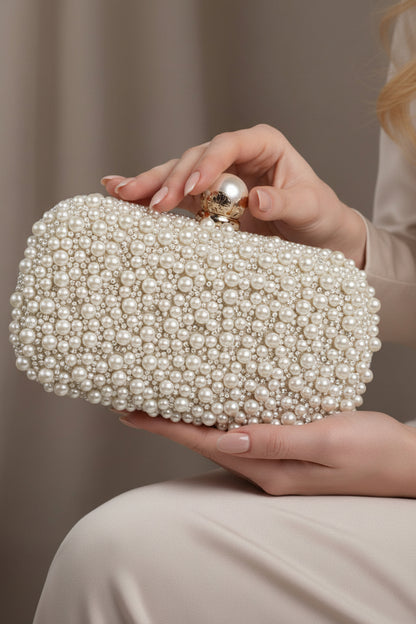 Pearl Embroidered Bead Clutch Bag