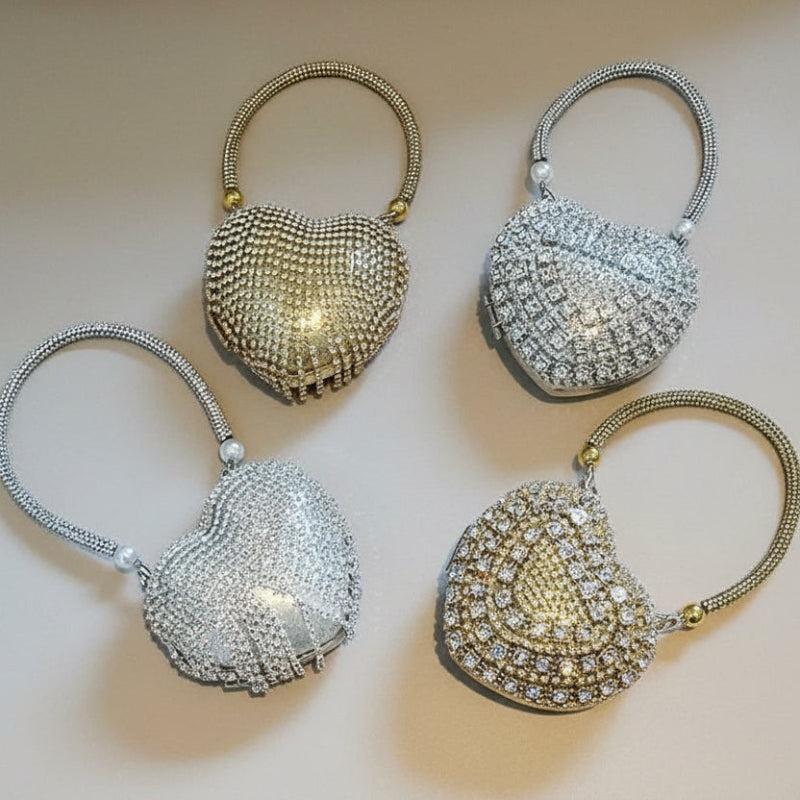 Small Bling Heart Shape Diamond Evening Clutch