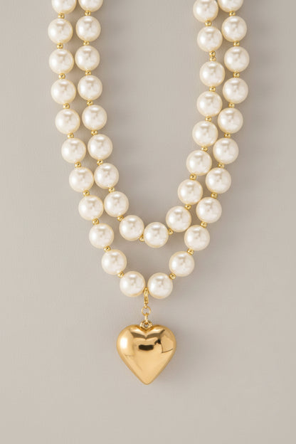 Golden Heart Pearl Necklace