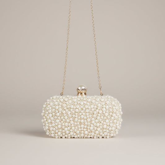 Pearl Embroidered Bead Clutch Bag